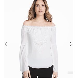 White House Black Market White Off-The-Shoulder Embroidered Blouse S